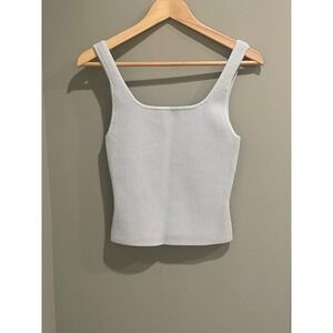 BABATON Ribbed Sculpt Square Neck Tank Top‎ Light Blue Knit Crop Size Medium